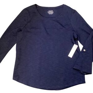Chico’s Cotton Slub 3/4 Utility Sleeve Navy Blue T Shirt Medium NEW